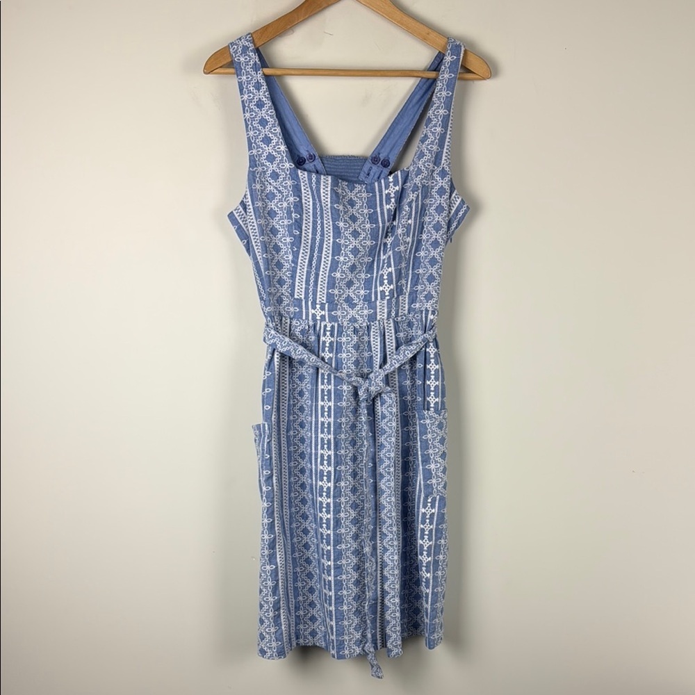 Fat Face The Serena Embroidered Blue Chambray Sleeveless Sundress Size Small
